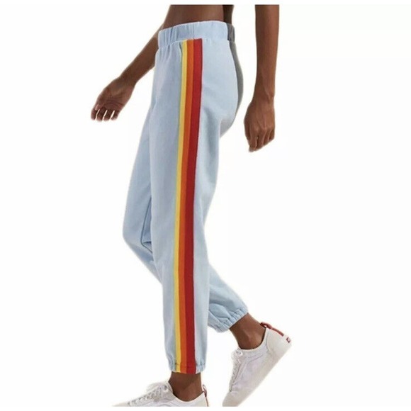 WESLEY Blue Jogger Sweatpants Rainbow Stripe Women’s XS - Picture 1 of 4